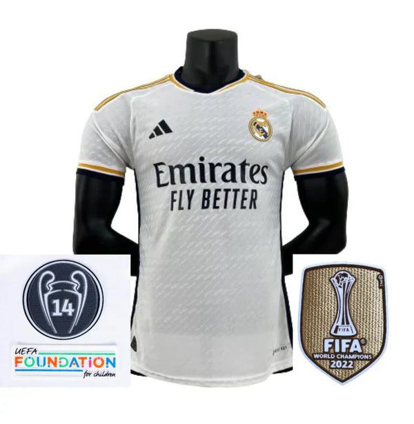 Maillot Real Madrid I avec Patch Champions et FIFA 23/24 - Blanc Masculin Joueur